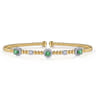 14K White-Yellow Gold Bujukan Bead Cuff Bracelet with Emerald and Diamond Halo Stations - 0.2 ct