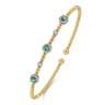 14K White-Yellow Gold Bujukan Bead Cuff Bracelet with Emerald and Diamond Halo Stations - 0.2 ct