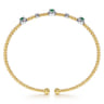 14K White-Yellow Gold Bujukan Bead Cuff Bracelet with Emerald and Diamond Halo Stations - 0.2 ct