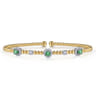 14K White-Yellow Gold Bujukan Bead Cuff Bracelet with Emerald and Diamond Halo Stations - 0.2 ct