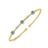 14K White-Yellow Gold Bujukan Bead Cuff Bracelet with Emerald and Diamond Halo Stations - 0.2 ct