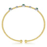 14K White-Yellow Gold Bujukan Bead Cuff Bracelet with Emerald and Diamond Halo Stations - 0.2 ct