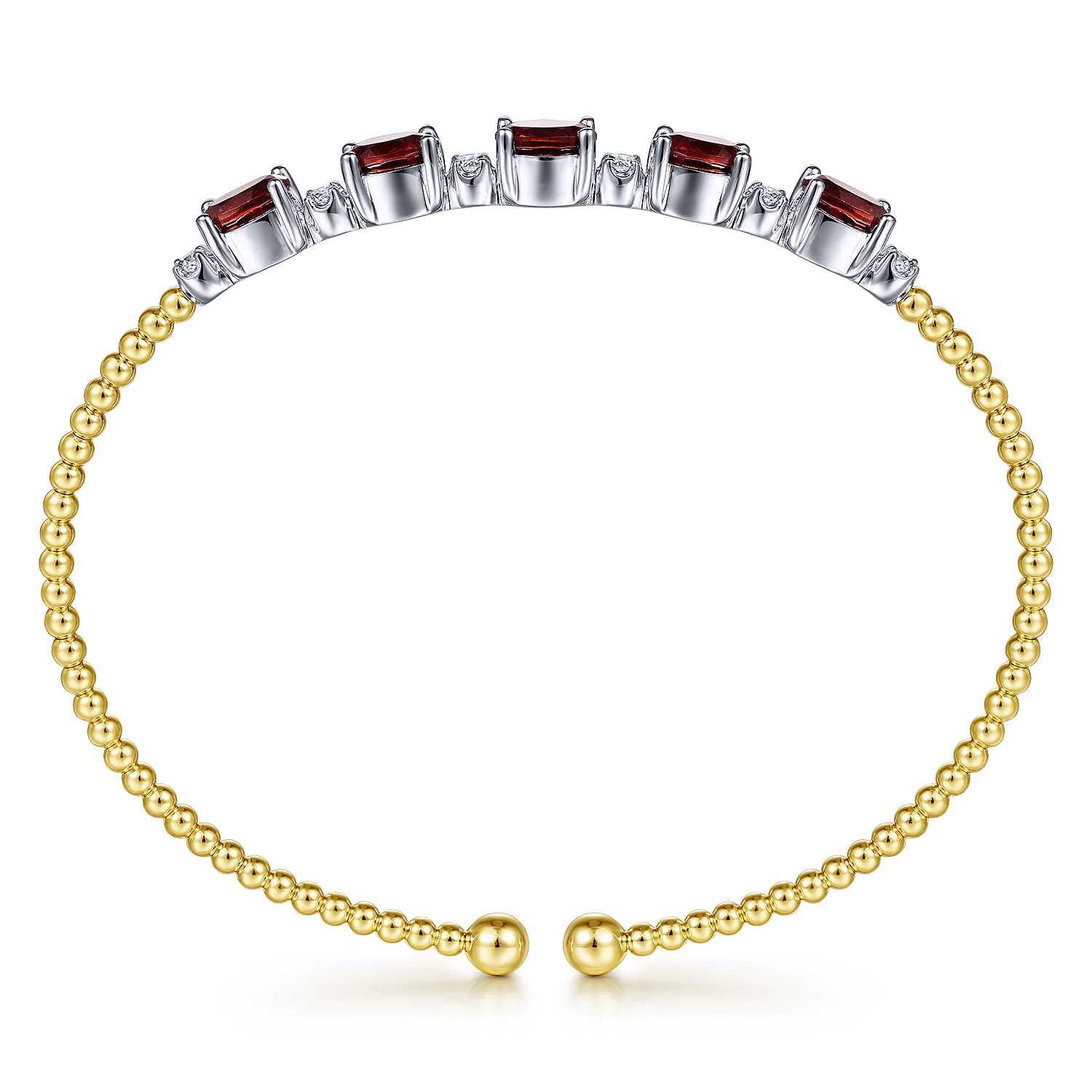 14K White-Yellow Gold Bujukan Bead Cuff Bracelet with Garnet and Diamond Stations - 0.21 ct - Shot 3