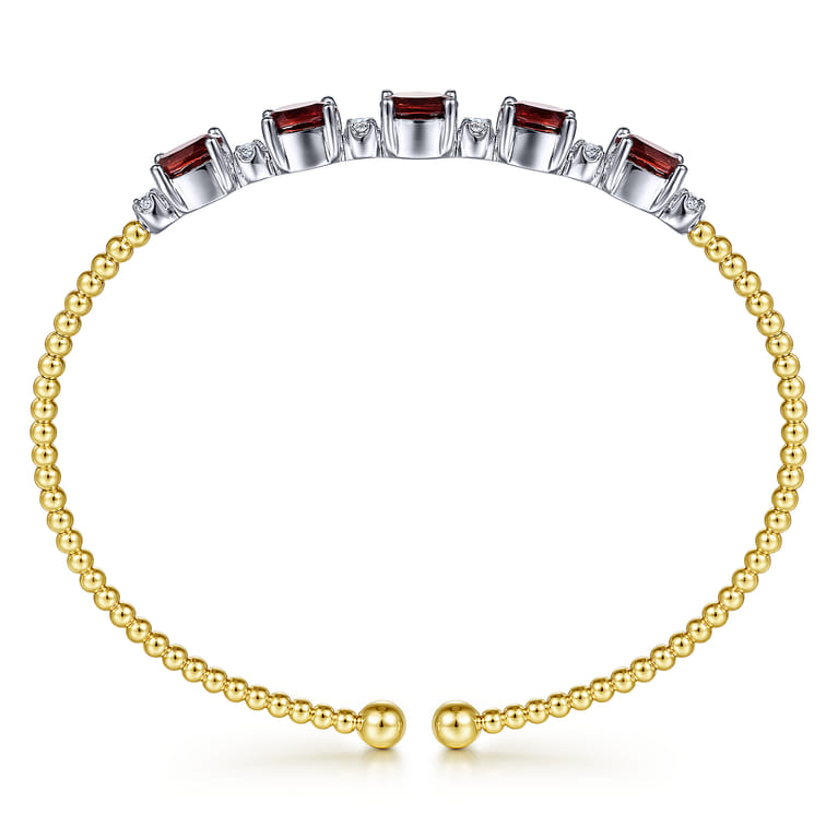 14K White-Yellow Gold Bujukan Bead Cuff Bracelet with Garnet and Diamond Stations - 0.21 ct - Shot 3