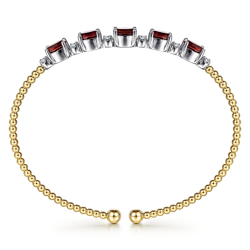 14K White-Yellow Gold Bujukan Bead Cuff Bracelet with Garnet and Diamond Stations - 0.21 ct - Shot 3