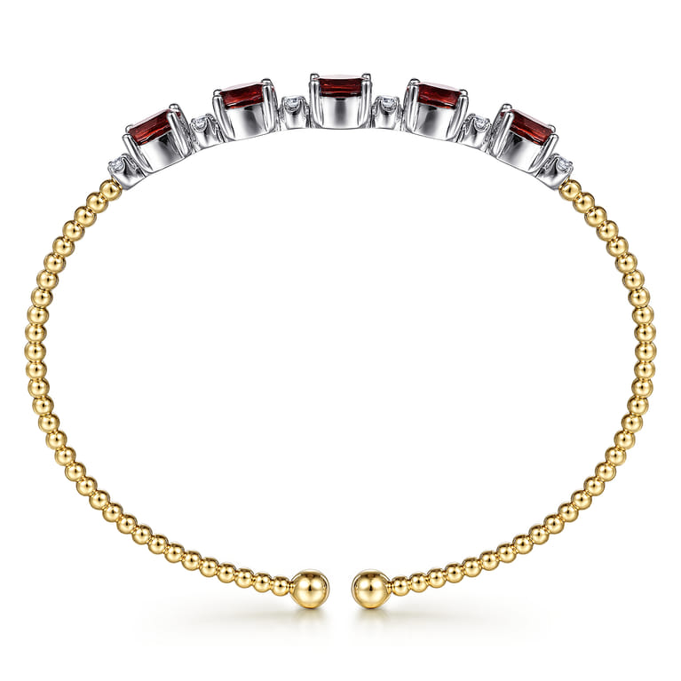 14K White-Yellow Gold Bujukan Bead Cuff Bracelet with Garnet and Diamond Stations - 0.21 ct - Shot 3