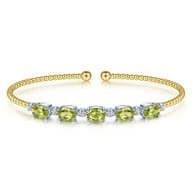 14K White-Yellow Gold Bujukan Bead Cuff Bracelet with Peridot and Diamond Stations