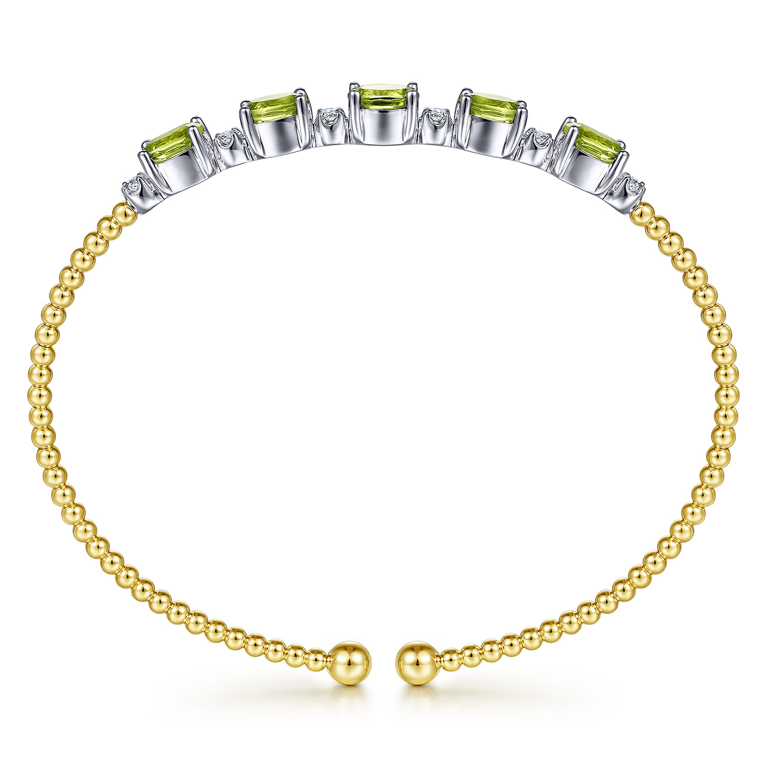 14K White-Yellow Gold Bujukan Bead Cuff Bracelet with Peridot and Diamond Stations - 0.21 ct - Shot 3