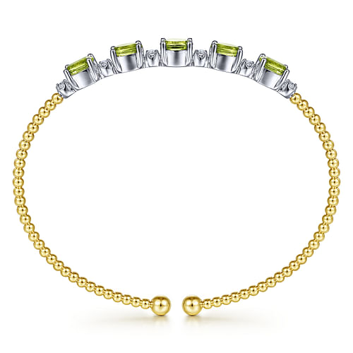 14K White-Yellow Gold Bujukan Bead Cuff Bracelet with Peridot and Diamond Stations - 0.21 ct - Shot 3