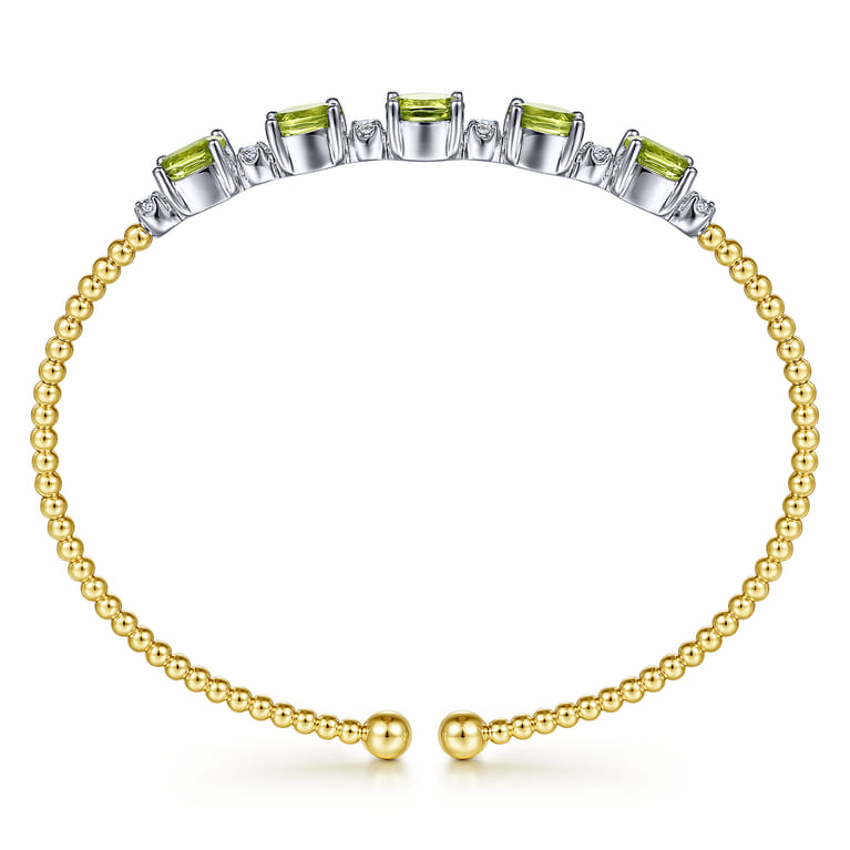14K White-Yellow Gold Bujukan Bead Cuff Bracelet with Peridot and Diamond Stations - 0.21 ct - Shot 3