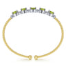 14K White-Yellow Gold Bujukan Bead Cuff Bracelet with Peridot and Diamond Stations - 0.21 ct