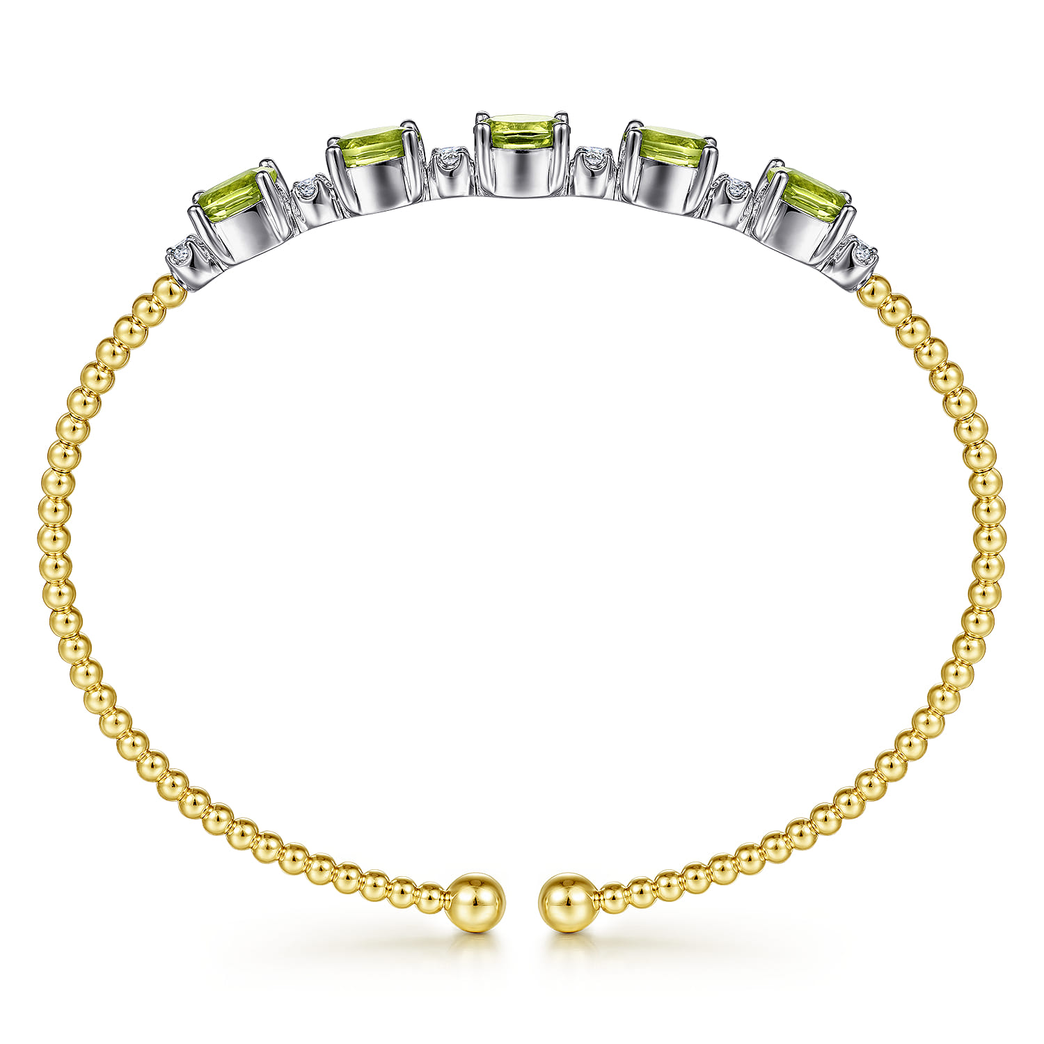 14K White-Yellow Gold Bujukan Bead Cuff Bracelet with Peridot and Diamond Stations - 0.21 ct - Shot 3