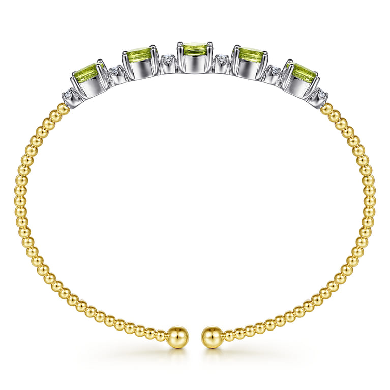 14K White-Yellow Gold Bujukan Bead Cuff Bracelet with Peridot and Diamond Stations - 0.21 ct - Shot 3