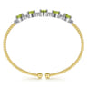 14K White-Yellow Gold Bujukan Bead Cuff Bracelet with Peridot and Diamond Stations - 0.21 ct