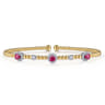 14K White-Yellow Gold Bujukan Bead Cuff Bracelet with Ruby and Diamond Halo Stations - 0.2 ct