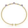 14K White-Yellow Gold Bujukan Bead Cuff Bracelet with Ruby and Diamond Halo Stations - 0.2 ct