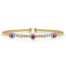 14K White-Yellow Gold Bujukan Bead Cuff Bracelet with Ruby and Diamond Halo Stations - 0.2 ct