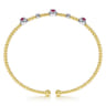 14K White-Yellow Gold Bujukan Bead Cuff Bracelet with Ruby and Diamond Halo Stations - 0.2 ct