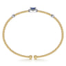14K White-Yellow Gold Bujukan Bead Cuff Bracelet with Sapphire and Diamond Halo Station - 0.15 ct