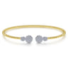 14K White Yellow Gold Bujukan Bead Split Cuff with Round Diamond Pav¿ª Caps - 0.5 ct