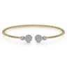 14K White Yellow Gold Bujukan Bead Split Cuff with Round Diamond Pave Caps - 0.46 ct