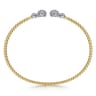 14K White Yellow Gold Bujukan Bead Split Cuff with Round Diamond Pave Caps - 0.46 ct