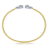 14K White Yellow Gold Bujukan Bead Split Cuff with Round Diamond Pave Caps - 0.5 ct