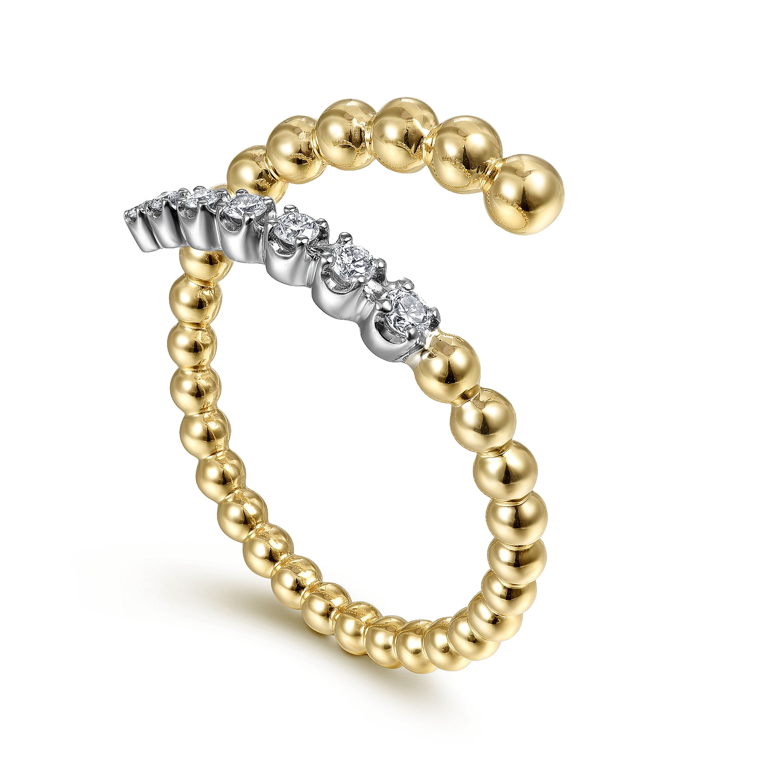 14K White-Yellow Gold Bujukan Bead and Diamond Wrap Ring - 0.1 ct - Shot 3
