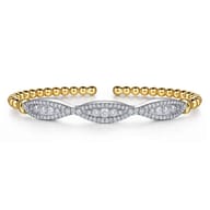14K White  Yellow Gold Bujukan Beaded Diamond Cuff Bangle Bracelet