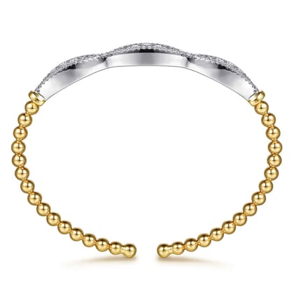 14K White  Yellow Gold Bujukan Beaded Diamond Cuff Bangle Bracelet