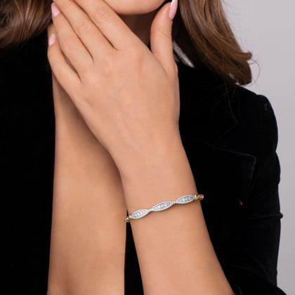 14K White  Yellow Gold Bujukan Beaded Diamond Cuff Bangle Bracelet