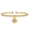 14K White-Yellow Gold Bujukan Beaded Diamond Evil Eye Charm Cuff Bangle Bracelet - 0.08 ct