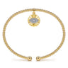 14K White-Yellow Gold Bujukan Beaded Diamond Evil Eye Charm Cuff Bangle Bracelet - 0.08 ct
