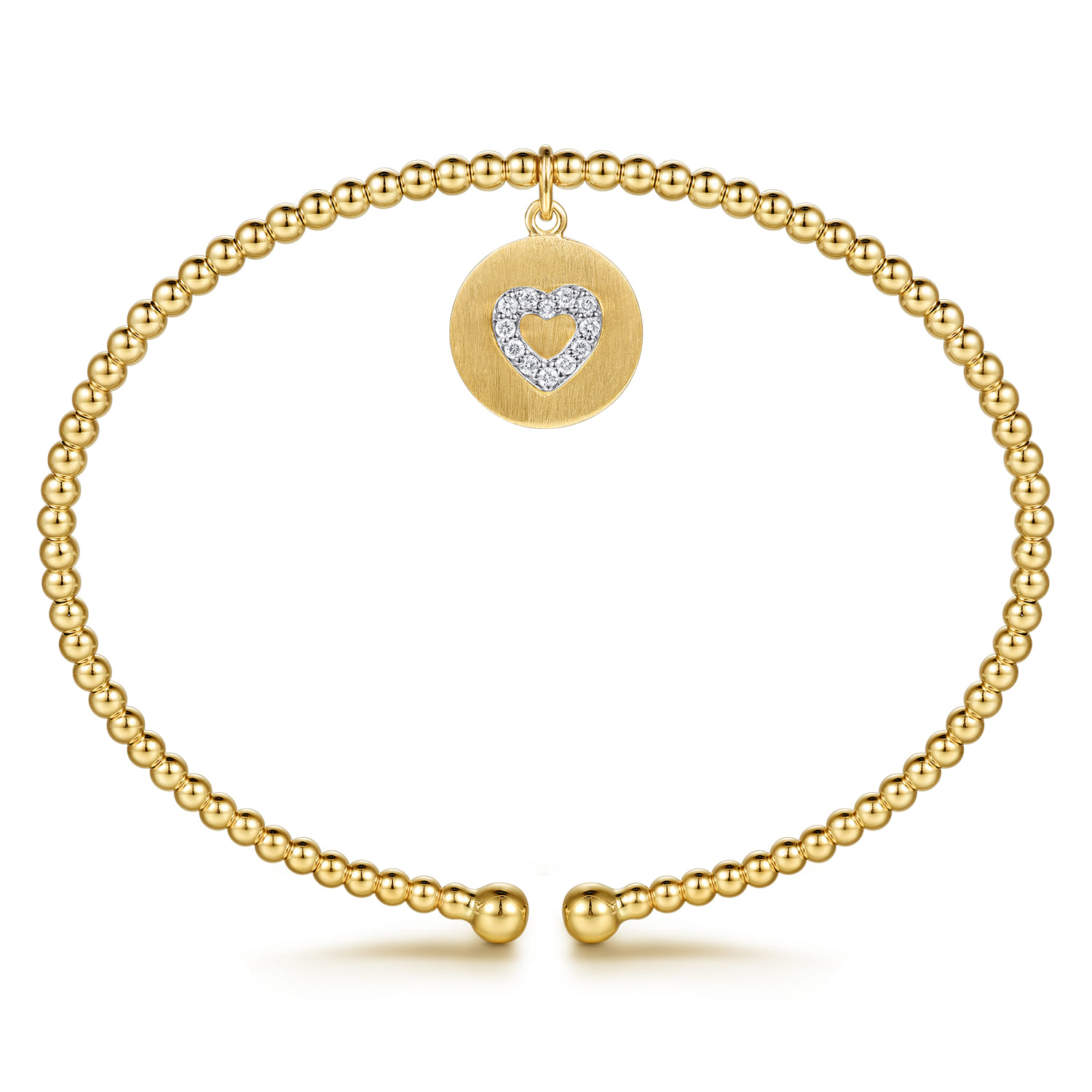 14K White  Yellow Gold Bujukan Beaded Diamond Heart Cuff Bangle Bracelet - 0.07 ct - Shot 3