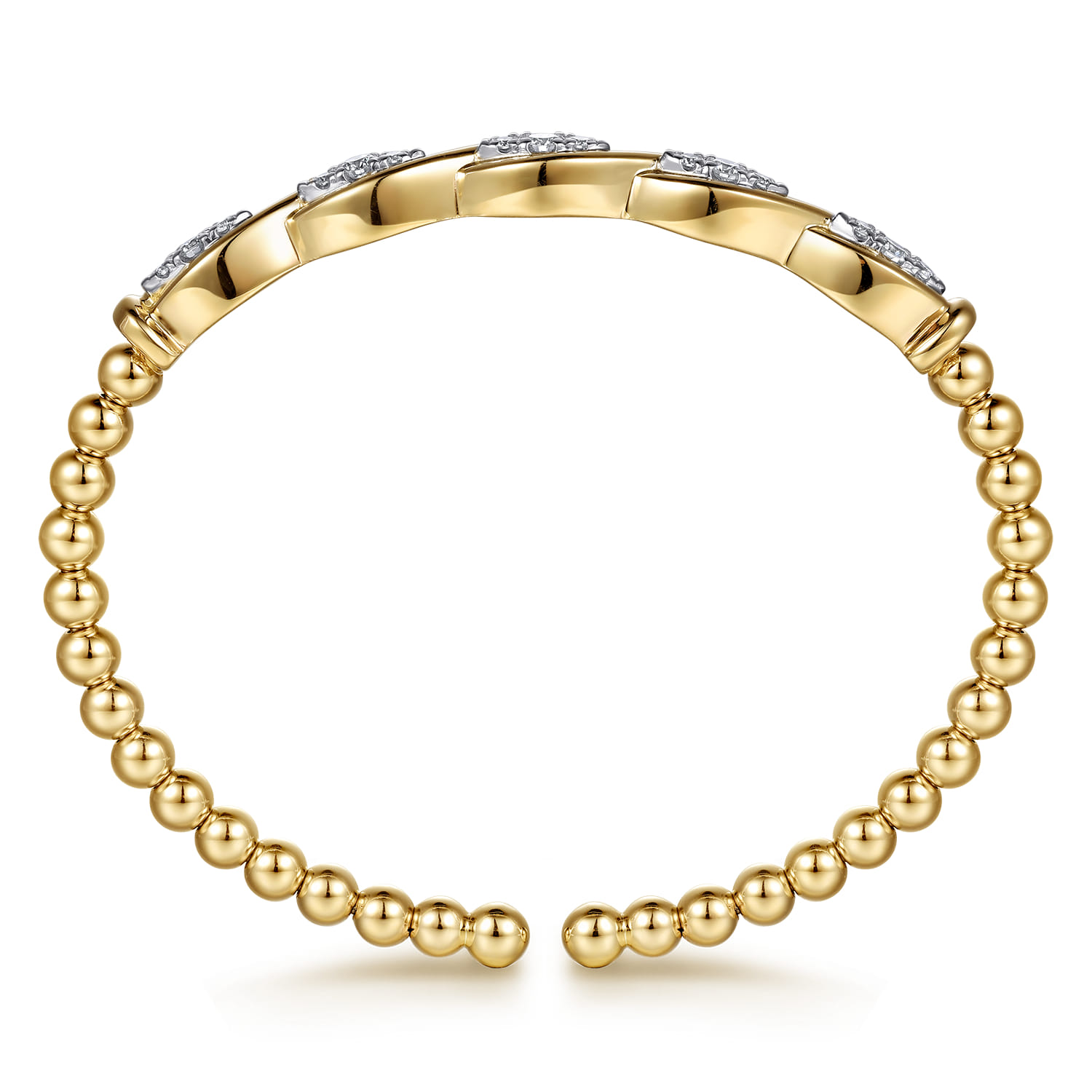 14K White  Yellow Gold Bujukan Beaded Diamond Marquise Cuff Bangle Bracelet - 0.5 ct - Shot 3