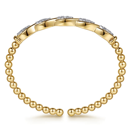 14K White  Yellow Gold Bujukan Beaded Diamond Marquise Cuff Bangle Bracelet