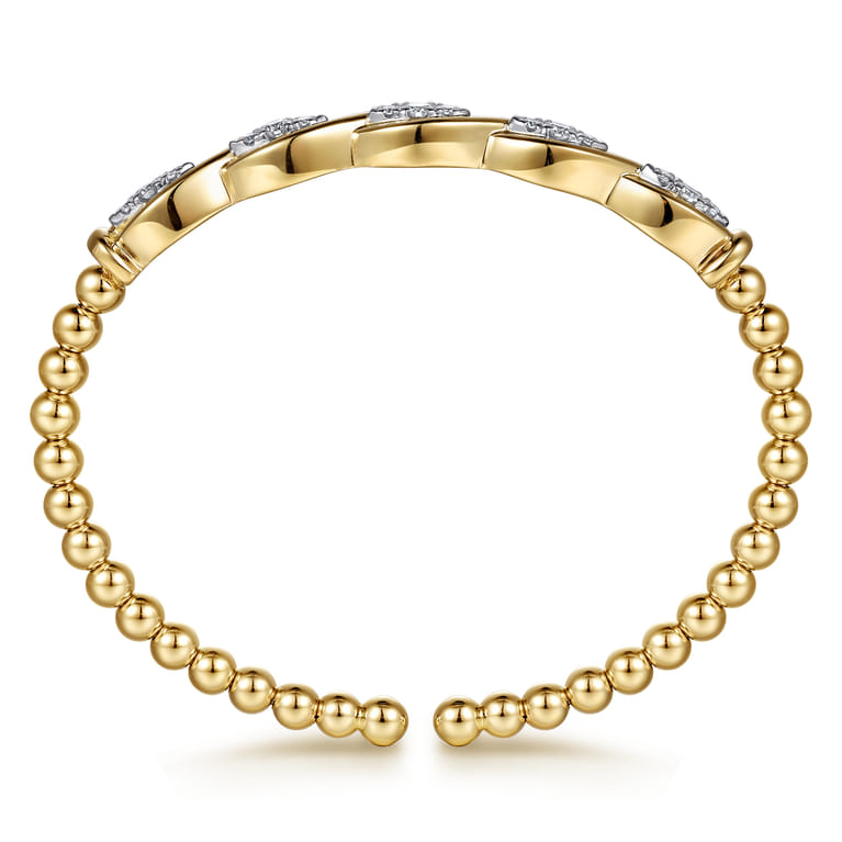 14K White  Yellow Gold Bujukan Beaded Diamond Marquise Cuff Bangle Bracelet - 0.5 ct - Shot 3