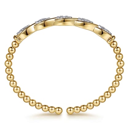 14K White  Yellow Gold Bujukan Beaded Diamond Marquise Cuff Bangle Bracelet