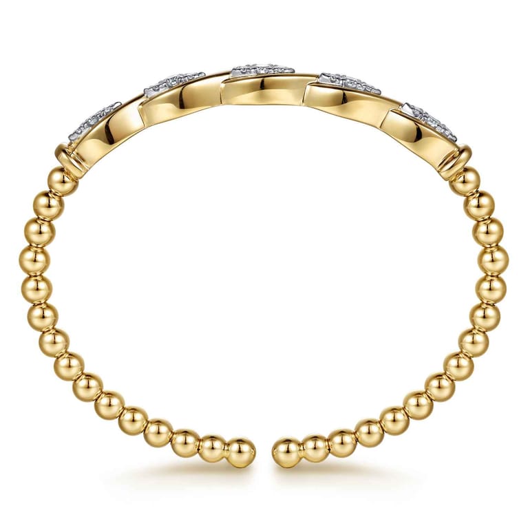 14K White  Yellow Gold Bujukan Beaded Diamond Marquise Cuff Bangle Bracelet - 0.5 ct - Shot 3