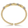 14K White Yellow Gold Bujukan Beaded Diamond Station Cuff Bangle Bracelet - 0.35 ct