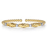 14K White Yellow Gold Bujukan Beaded Diamond Station Cuff Bangle Bracelet - 0.35 ct