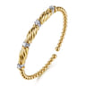 14K White Yellow Gold Bujukan Beaded Diamond Station Cuff Bangle Bracelet - 0.35 ct