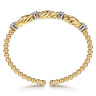 14K White Yellow Gold Bujukan Beaded Diamond Station Cuff Bangle Bracelet - 0.35 ct