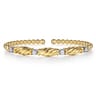 14K White Yellow Gold Bujukan Beaded Diamond Station Cuff Bangle Bracelet - 0.35 ct