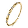 14K White Yellow Gold Bujukan Beaded Diamond Station Cuff Bangle Bracelet - 0.35 ct