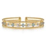 14K White  Yellow Gold Bujukan Beaded Diamond and Blue Topaz Flower Cuff Bangle Bracelet - 0.15 ct