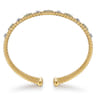 14K White  Yellow Gold Bujukan Beaded Diamond and Blue Topaz Flower Cuff Bangle Bracelet - 0.15 ct