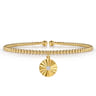14K White  Yellow Gold Bujukan Beaded Diamond and Diamond Cut Charm Cuff Bangle Bracelet - 0.05 ct