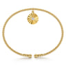 14K White-Yellow Gold Bujukan Beaded Diamond and Diamond Cut Charm Cuff Bangle Bracelet - 0.05 ct