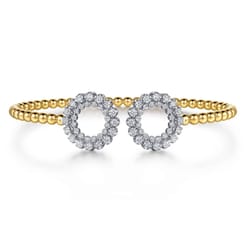 14K White Yellow Gold Bujukan Beaded Double Row Diamond Circle Open Bangle Bracelet